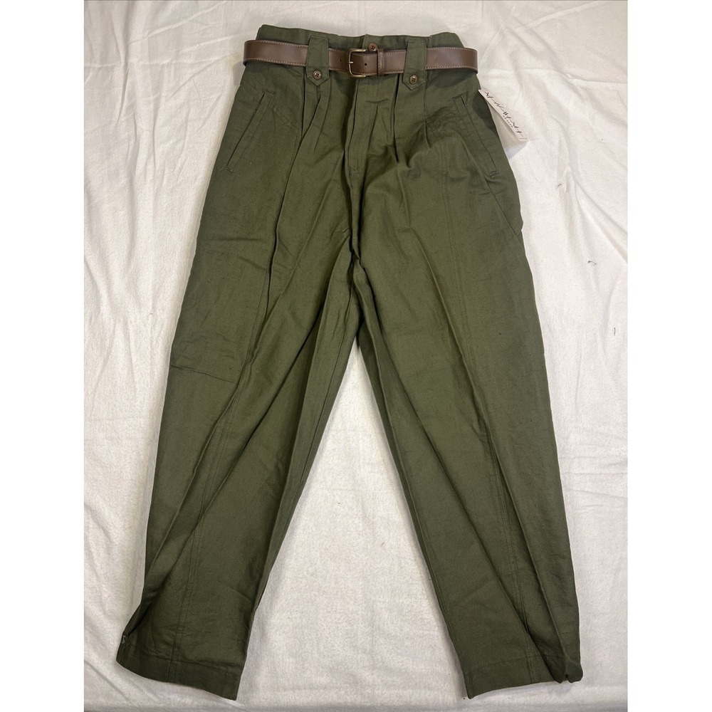 NWT VTG New Avenue High Waisted Pleated Olive Wide-leg Dress Pants Belt Sz 14P